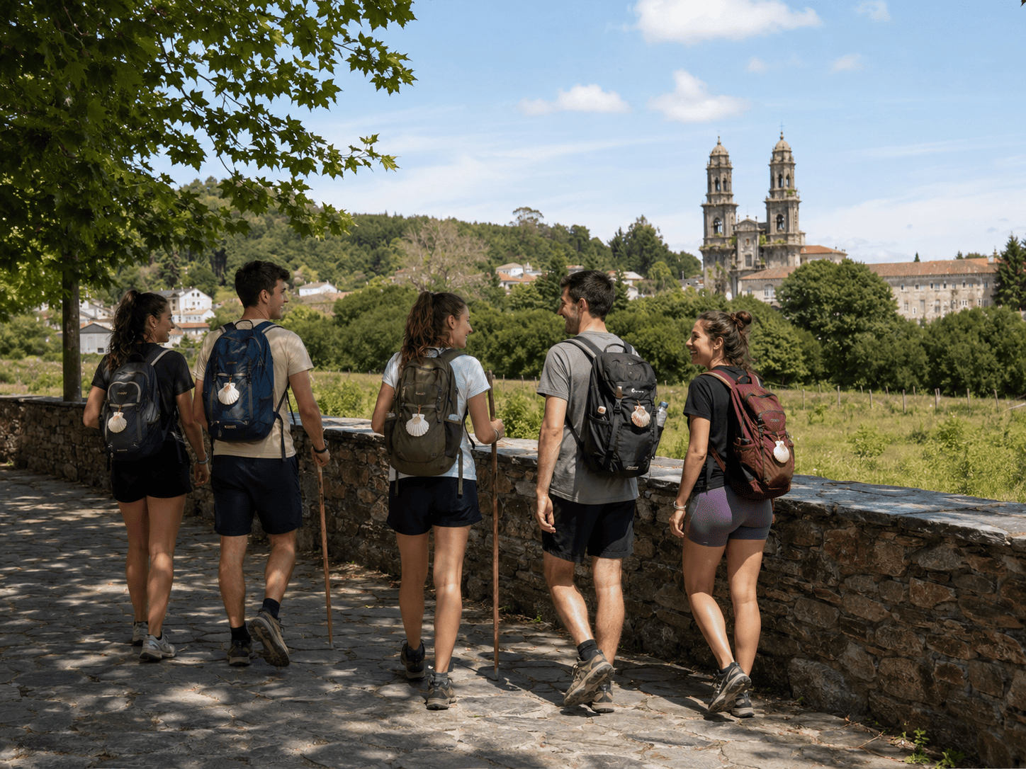 Grupo caminando por el Camino de Santiago