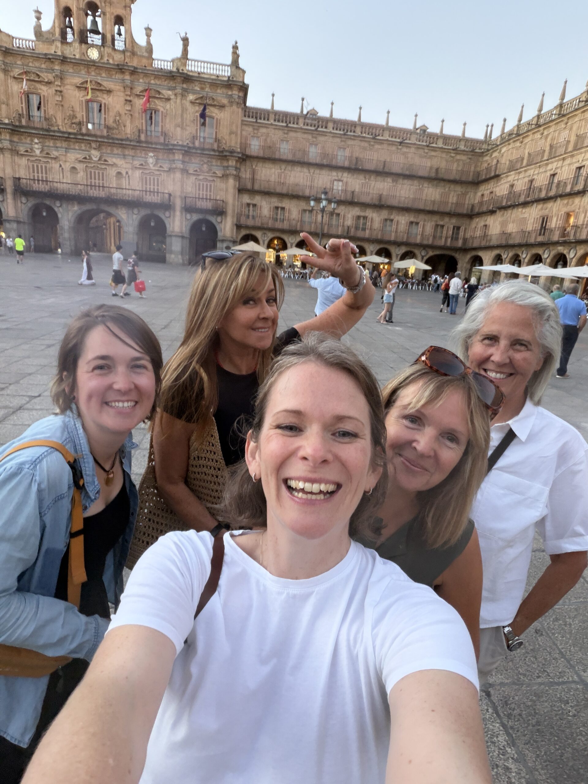 The group in the Plaza Mayor at dusk